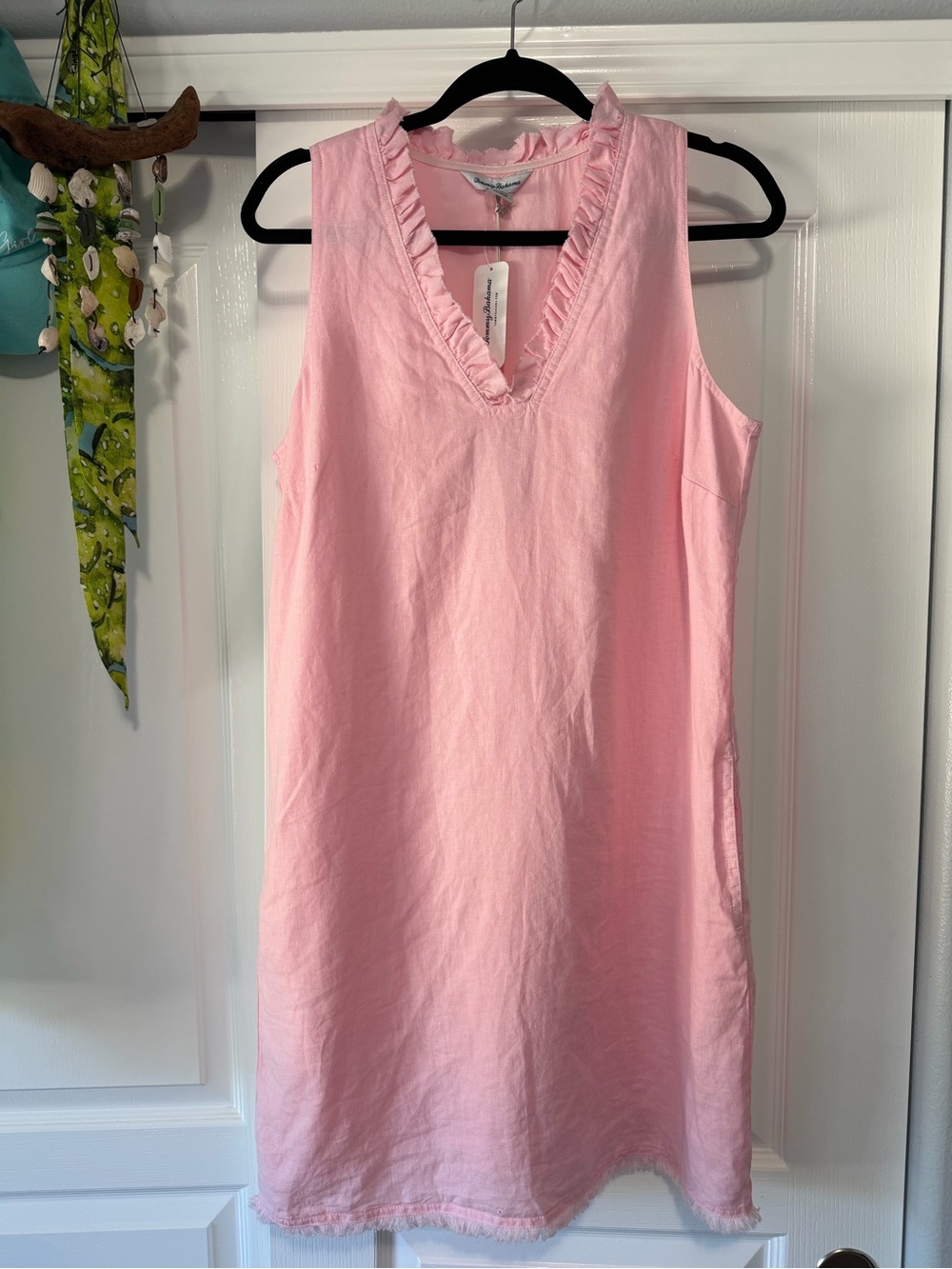 Tommy Bahama Light Pink Ruffle V-Neck Sleeveless Tunic Dress